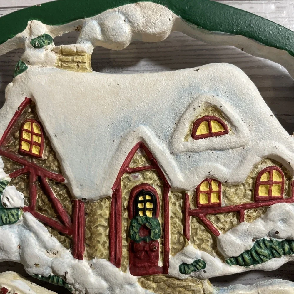 Avon 1999‎ Holiday Home Sweet Home Snow Cabin Cast Iron Metal Trivet Wall Hanger